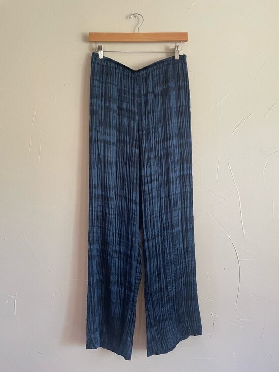 Vince Pants - VINCE brand Women's Crinkled Plissé Satin Navy Mid Rise Pants